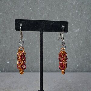 Aluminum Chainmail Orange & Red Dangle Earrings